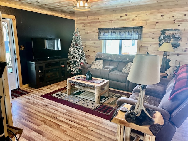 468 Pine Oak Trl, Grayling, MI 49738 - living area with wood walls, wood finished floors, and wooden ceiling