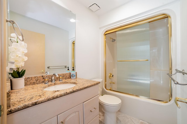 118 Harbor Ct, Houghton Lake, MI 48629 - bathroom featuring toilet, vanity, and combined bath / shower with glass door
