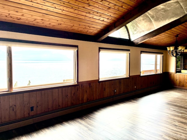 2215 N Partridge Point Rd, Alpena, MI 49707 - unfurnished sunroom featuring a chandelier, a skylight, and a baseboard heating unit
