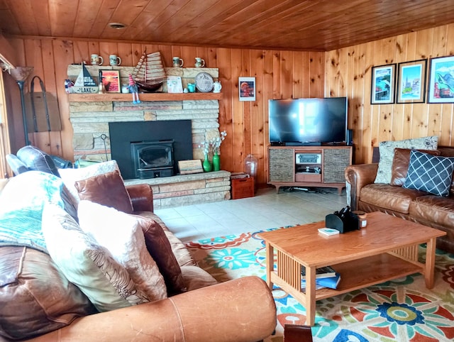 12243 E Houghton Lake Dr, Houghton Lake, MI 48629 - living area featuring wood ceiling and wooden walls