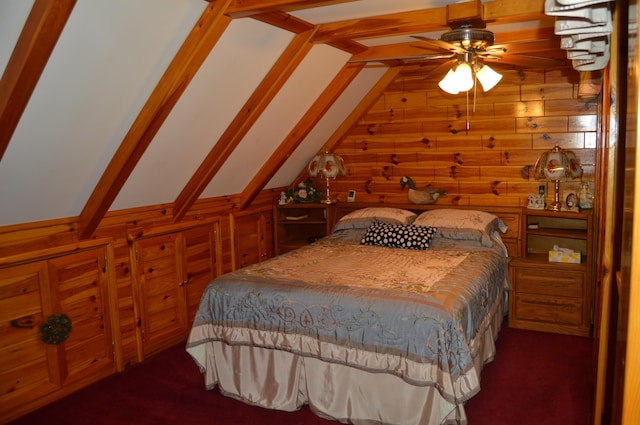 4163 Hanson Rd, Lewiston, MI 49756 - bedroom with wood walls and carpet floors