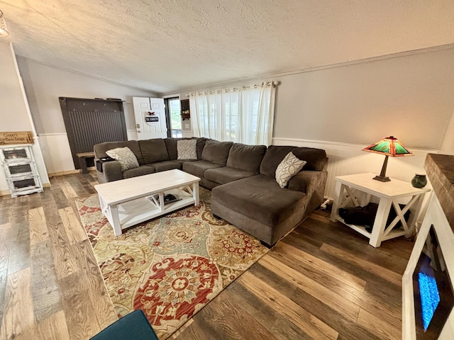 2872 Granger Rd, Lewiston, MI 49756 - living area featuring lofted ceiling, a textured ceiling, and wood finished floors