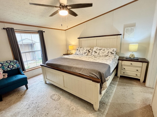 2872 Granger Rd, Lewiston, MI 49756 - bedroom featuring vaulted ceiling, light carpet, crown molding, and a ceiling fan