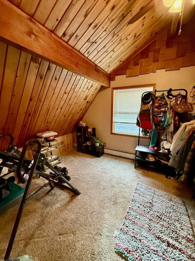 19110 Red Pine Dr, Hillman, MI 49746 - bonus room with lofted ceiling, baseboard heating, carpet floors, and wooden ceiling