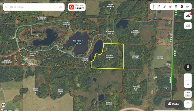 14250 Chippewa Trl, Johannesburg, MI 49751 - map of property location with property parcel outlined