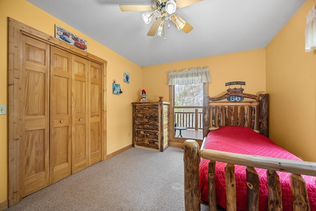 14250 Chippewa Trl, Johannesburg, MI 49751 - bedroom featuring carpet floors, ceiling fan, and baseboards