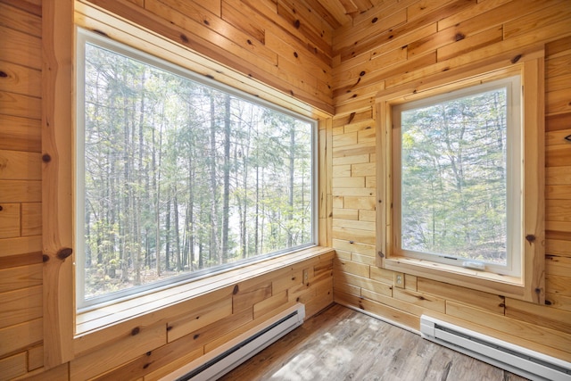 14250 Chippewa Trl, Johannesburg, MI 49751 - unfurnished sunroom with a baseboard radiator and plenty of natural light