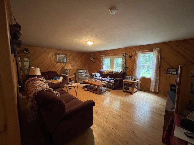 445 Noric Dr, Roscommon, MI 48653 - living room featuring wood walls and light wood-type flooring