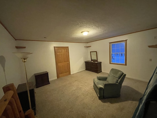 445 Noric Dr, Roscommon, MI 48653 - living area with crown molding, carpet flooring, baseboards, and a textured ceiling