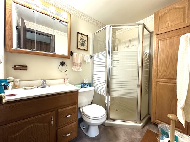 205 Beechwood Ave, Houghton Lake, MI 48629 - full bathroom with vanity, a shower stall, and toilet