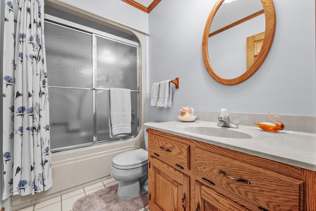 4285 Tower Hill Rd, Houghton Lake, MI 48629 - bathroom featuring vanity, tile patterned floors, combined bath / shower with glass door, and toilet