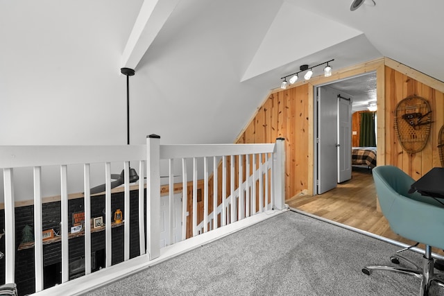 7028 Merrio Rd, Grayling, MI 49738 - office with vaulted ceiling and wood walls