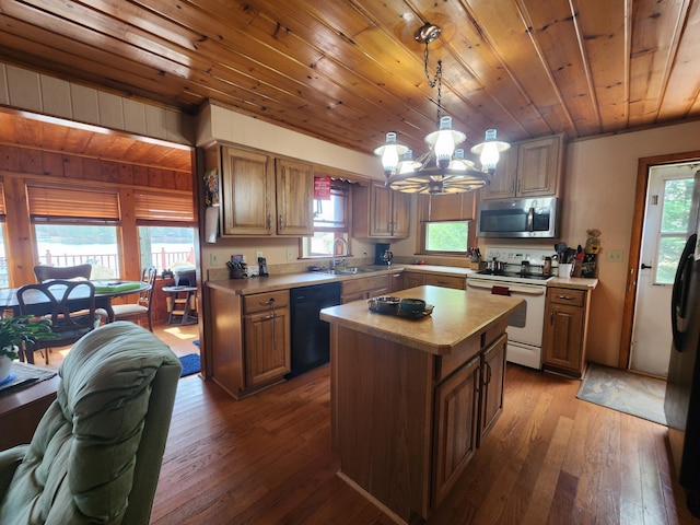 7305 Chain Lake Dr, South Branch, MI 48761 - kitchen featuring electric stove, stainless steel microwave, black dishwasher, a sink, and light countertops