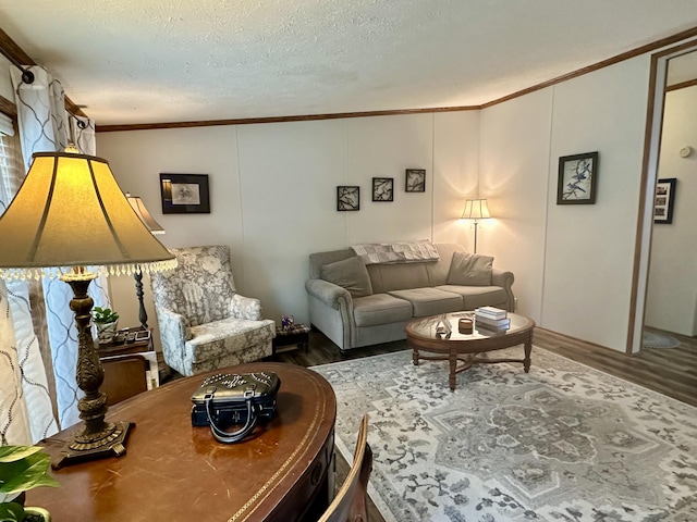 10162 Regimental Way, Grayling, MI 49738 - living area with ornamental molding, wood finished floors, and a textured ceiling