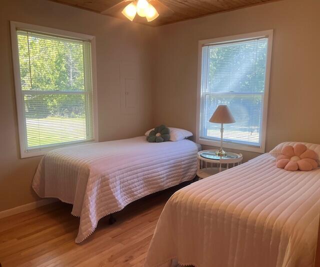 3199 S Lake Shore Dr, Bois Blanc, MI 49775 - bedroom featuring multiple windows and wood finished floors