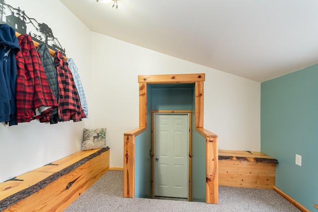 3357 E N Down River Rd, Grayling, MI 49738 - carpeted bedroom featuring lofted ceiling and baseboards