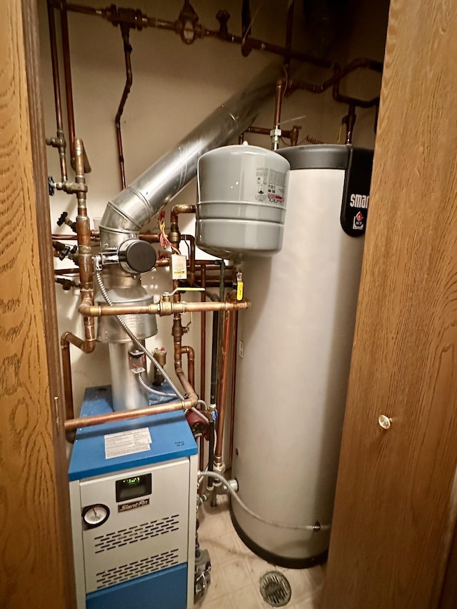 11030 S Stephan Bridge Rd, Roscommon, MI 48653 - utility room featuring water heater and a heating unit