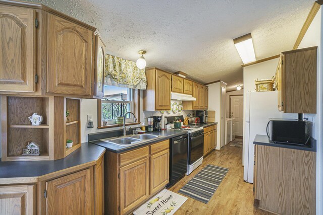 398 Vale St, Cheboygan, MI 49721 - kitchen featuring a sink, range, dishwashing machine, light wood-type flooring, and under cabinet range hood