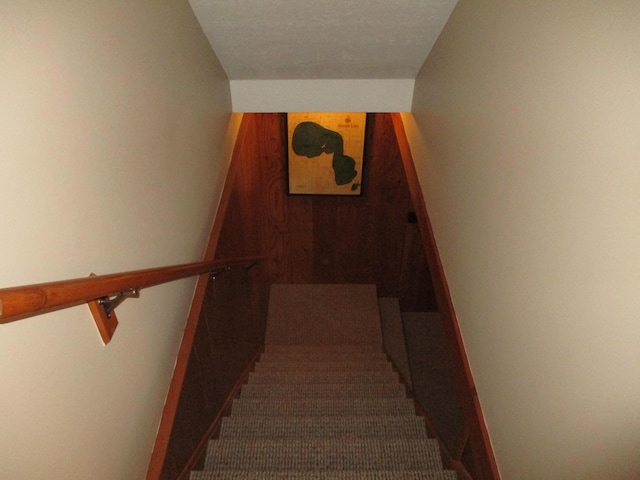 5622 Vacationland Dr, Lewiston, MI 49756 - staircase with wood walls and carpet flooring