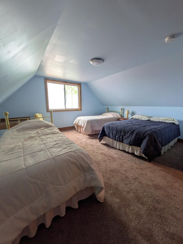 6783 E Houghton Lake Dr, Houghton Lake, MI 48629 - carpeted bedroom featuring vaulted ceiling