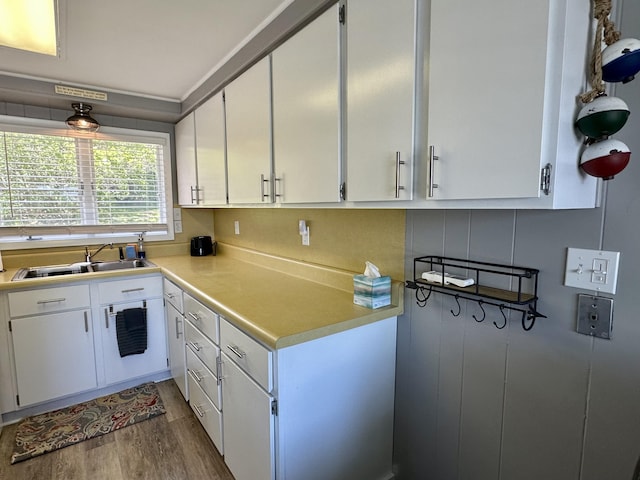 9452 M33, Cheboygan, MI 49721 - kitchen with a sink, wood finished floors, white cabinetry, and light countertops