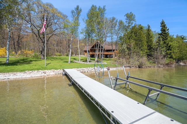 10924 E Grand Lake Rd, Presque Isle, MI 49777 - dock area featuring a water view and a yard