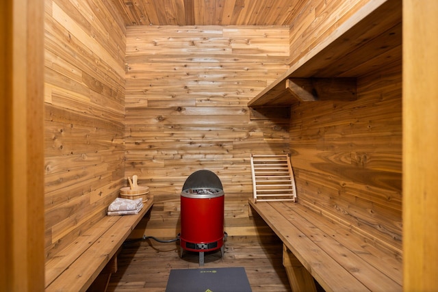 6192 Wilderness Dr, Mancelona, MI 49659 - relaxing sauna / steam room featuring wooden walls and wood ceiling