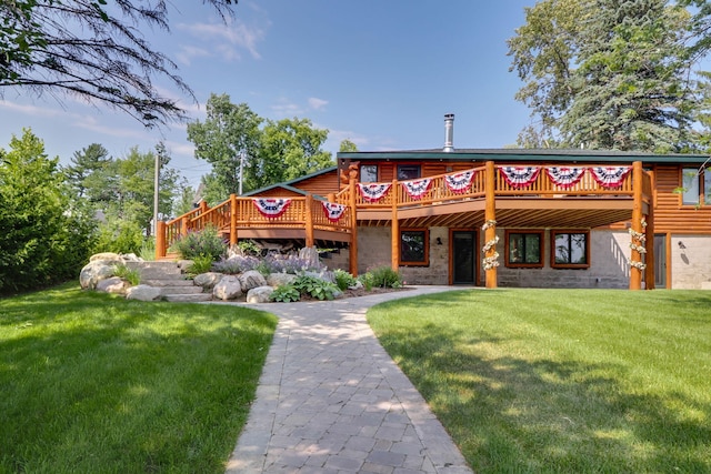 5997 Prospect St, Indian River, MI 49749 - log home featuring a deck and a front lawn