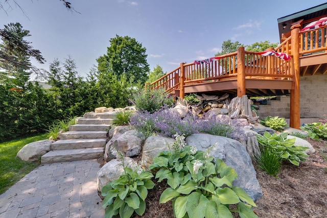 5997 Prospect St, Indian River, MI 49749 - view of yard featuring stairs and a wooden deck