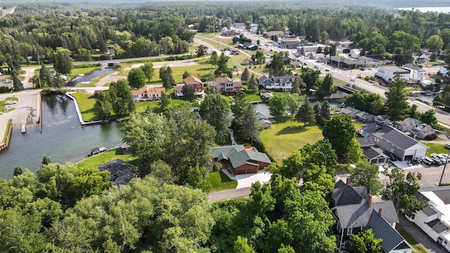 5997 Prospect St, Indian River, MI 49749 - aerial overview of property's location with nearby suburban area, a large body of water, and a forest
