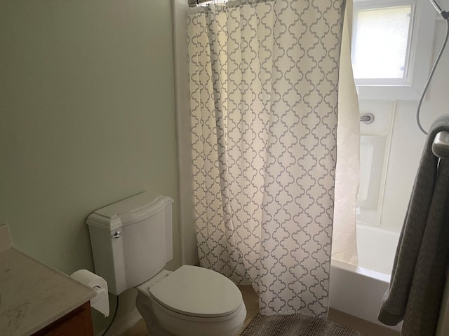 117 Swift Deer Trl, Prudenville, MI 48651 - bathroom with vanity, toilet, and shower / bath combination with curtain