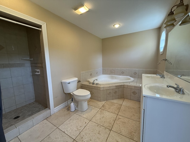 13551 US-23, Cheboygan, MI 49721 - bathroom featuring a bath, tile patterned floors, double vanity, and tiled shower