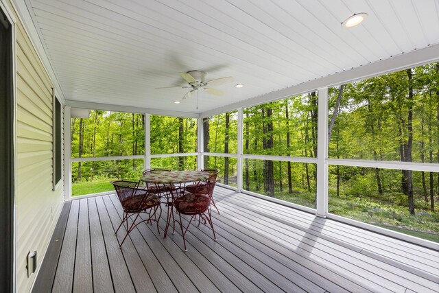2510 Primrose Rd, Elmira, MI 49730 - sunroom / solarium featuring a ceiling fan, plenty of natural light, and view of scattered trees
