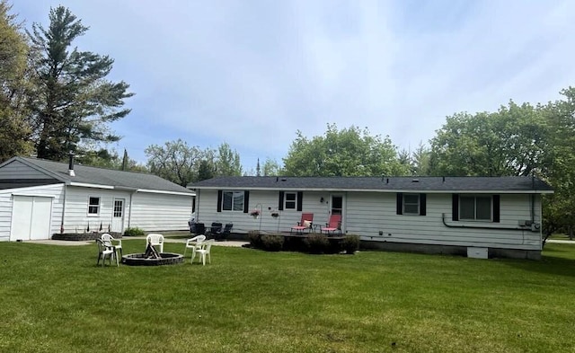 2056 Hobbs Dr, Alpena, MI 49707 - back of property featuring a lawn and a fire pit
