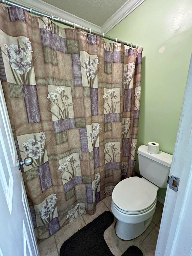 N1746 Smith Rd, Saint Ignace, MI 49781 - full bath featuring crown molding, tile patterned floors, and curtained shower