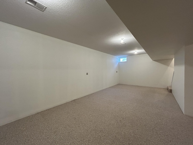 N1746 Smith Rd, Saint Ignace, MI 49781 - below grade area with light carpet and a textured ceiling