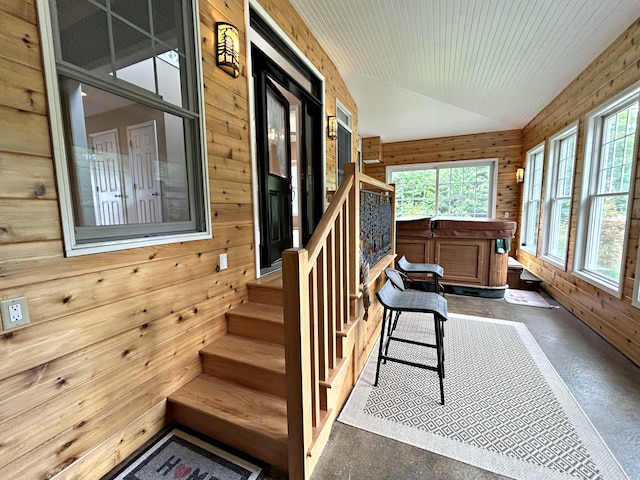 N1746 Smith Rd, Saint Ignace, MI 49781 - sunroom / solarium featuring vaulted ceiling, healthy amount of natural light, and a relaxing sauna
