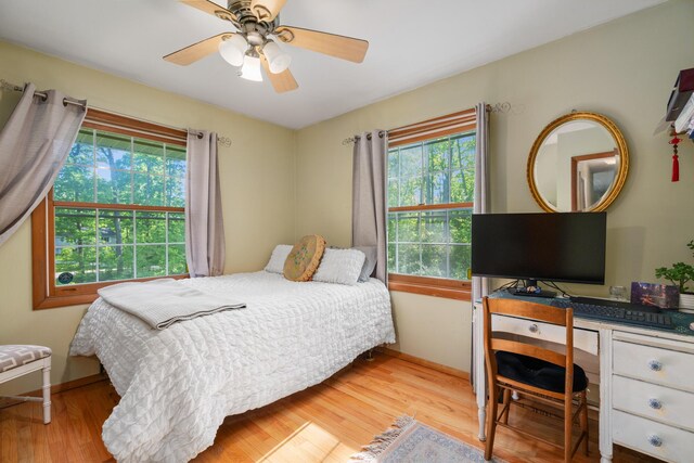 9707 Rogers Rd, Alanson, MI 49706 - bedroom featuring multiple windows, an office area, wood finished floors, and baseboards