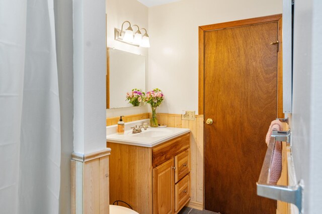 9707 Rogers Rd, Alanson, MI 49706 - bathroom featuring vanity and a shower with shower curtain