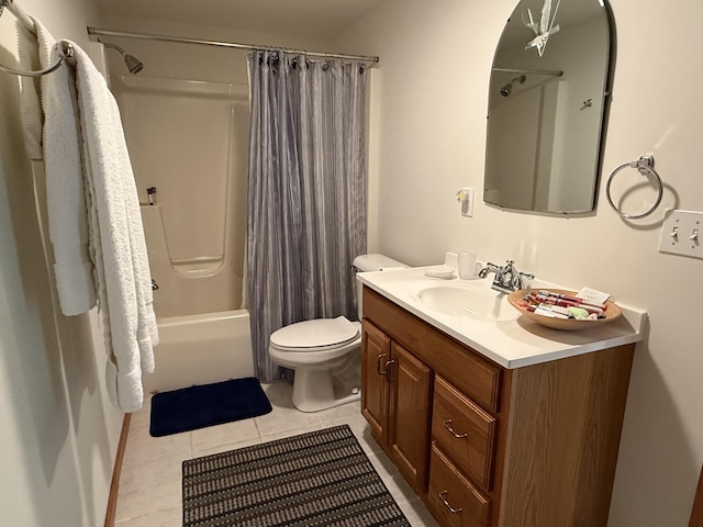 1058 Marlas Way, Cheboygan, MI 49721 - full bath with vanity, shower / bath combo with shower curtain, tile patterned floors, and toilet