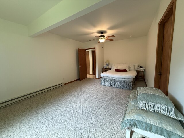 1058 Marlas Way, Cheboygan, MI 49721 - carpeted bedroom featuring a baseboard radiator and ceiling fan
