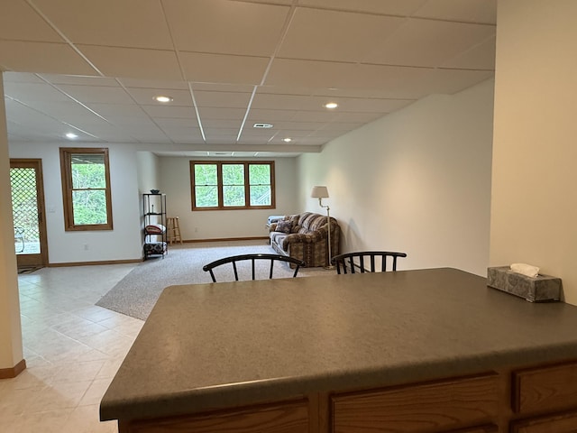 1058 Marlas Way, Cheboygan, MI 49721 - dining area featuring recessed lighting, baseboards, plenty of natural light, a drop ceiling, and light tile patterned flooring