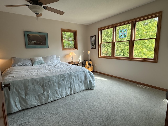 1058 Marlas Way, Cheboygan, MI 49721 - bedroom with baseboards, carpet floors, multiple windows, and ceiling fan