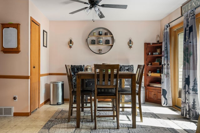 5918 Neumann Rd, Lewiston, MI 49756 - dining space featuring ceiling fan, light tile patterned floors, and baseboards