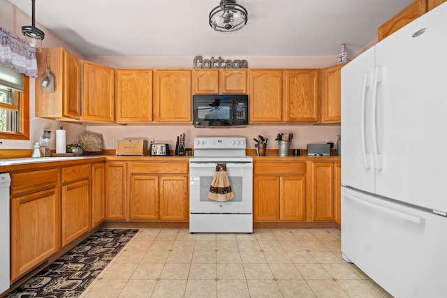 5918 Neumann Rd, Lewiston, MI 49756 - kitchen with white appliances, a sink, light tile patterned flooring, and light countertops