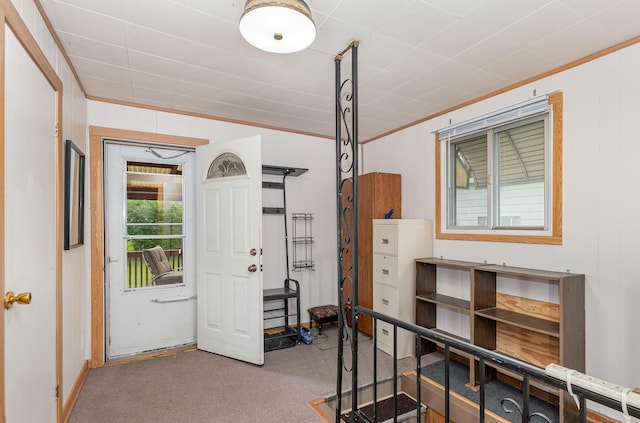 211 S Birney St, Bay City, MI 48708 - foyer featuring crown molding and carpet floors