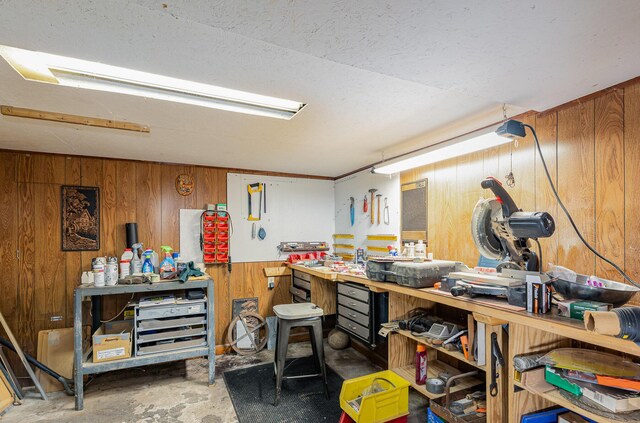 211 S Birney St, Bay City, MI 48708 - misc room featuring a workshop area and wood walls