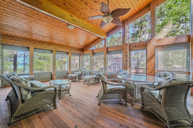 117 Timber Trl, Roscommon, MI 48653 - sunroom featuring ceiling fan and outdoor dining space