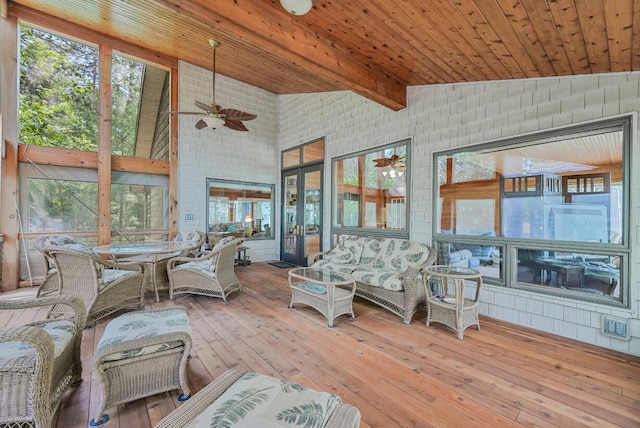 117 Timber Trl, Roscommon, MI 48653 - sunroom with ceiling fan, outdoor dining space, and french doors