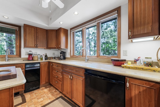 117 Timber Trl, Roscommon, MI 48653 - kitchen featuring dishwasher, healthy amount of natural light, brown cabinets, light countertops, and recessed lighting
